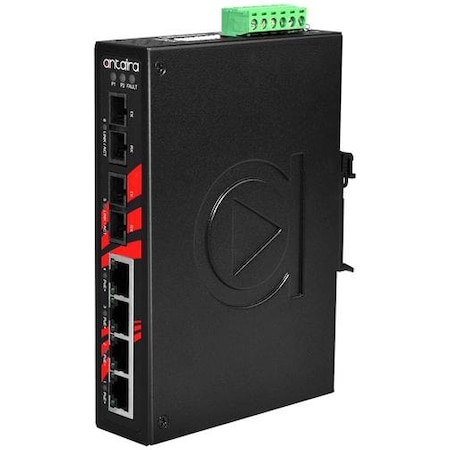 Antaira 6-Port Industrial PoE+ Unmanaged Ethernet Switch, w/4-10/100Tx *2-100Fx Single-mode 30Km LNP-0602-S3-T